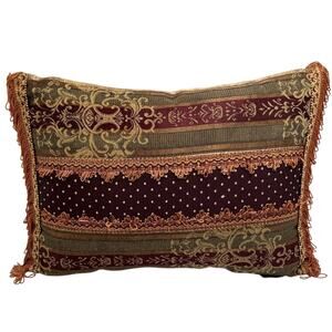 Croscill Home Accent Pillow Boudoir Burgundy Gold Tapestry Fringe Rectangular